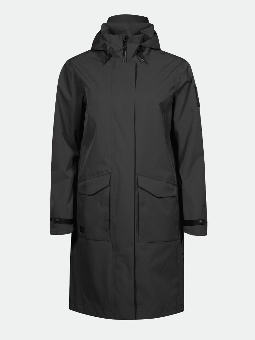 Halti Tokoi II DX Parkajacka Dam är en lång svart vattentät parkas med fickor med lock och justerbara ärmslut.