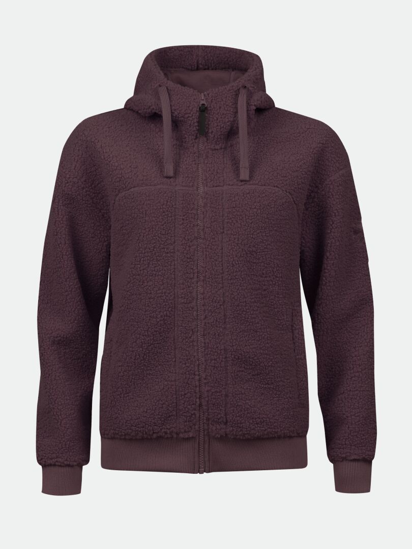 Halti Lykky Fleecejacka Dam-mörkbrun, dragkedja, huva, dragsko, ribbade muddar i ärmslut/nedtill, återvunnen polyester.