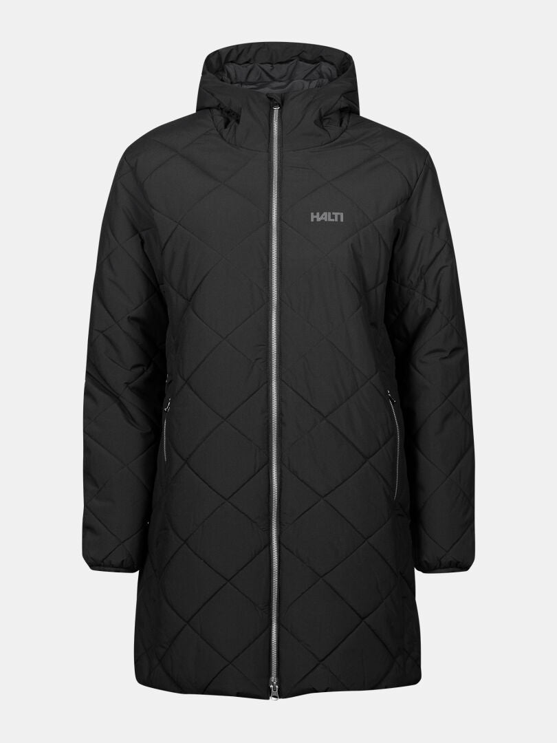 Halti Haapa Vadderad Jacka Dam med huva, dragkedja och fickor - perfekt som quiltad parka för kyliga dagar.