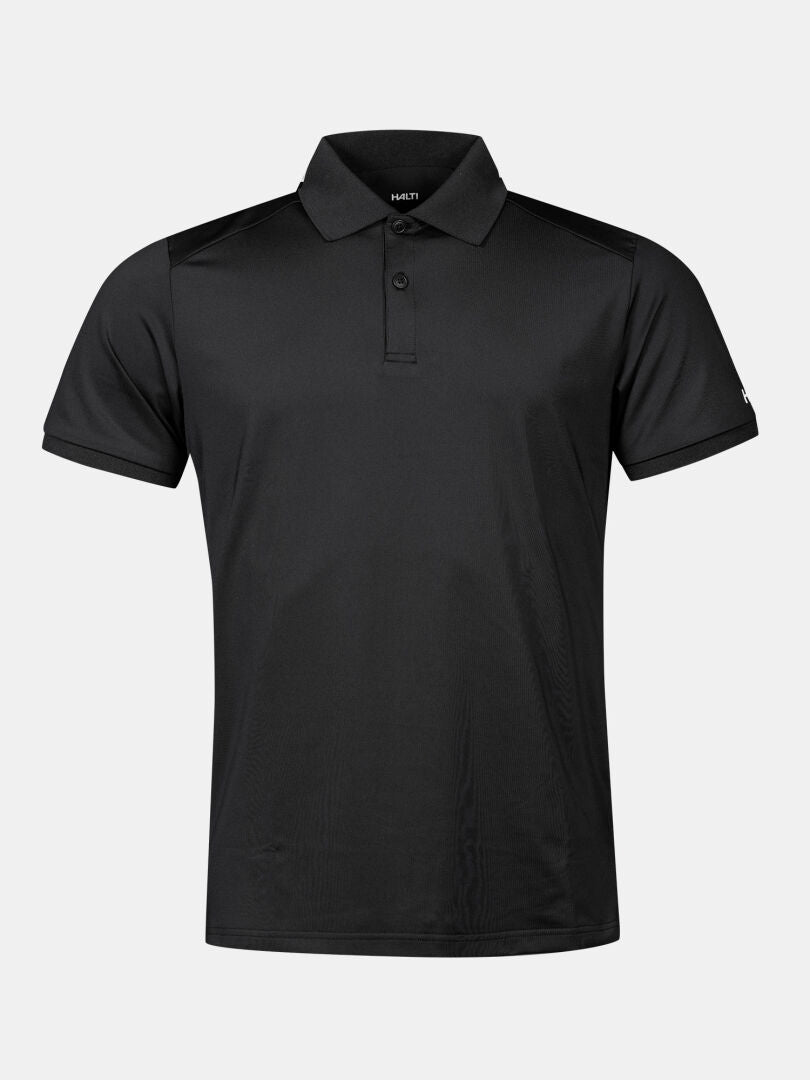 Halti Aridi Teknisk Pikétröja Herr - svart, ventilerande piké med krage och tre knappar, perfekt för golf.