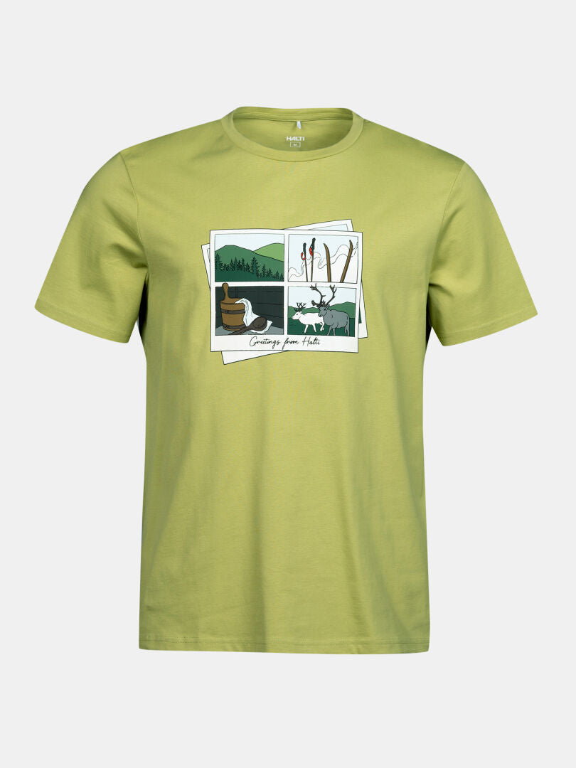 Halti Matka II T-skjorta Herr: ljusgrön t-shirt i ekologisk bomull med 3 naturfoton och