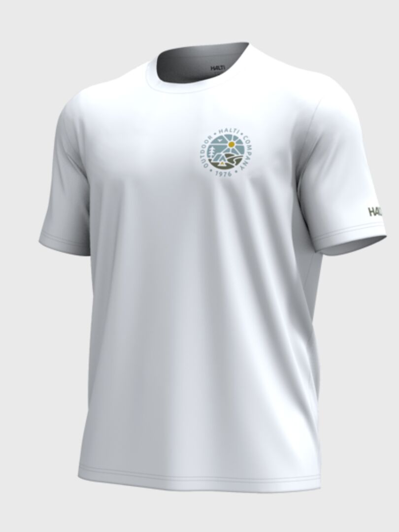 Vehka unisex-T-shirt från Halti i ekologisk bomull med cirkelformad logotyp på bröstet och ”HALTI” på ärmen.