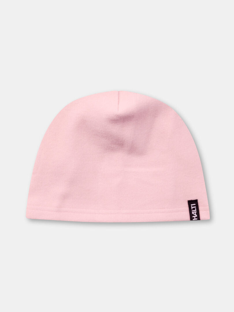 Halti Trone Fleece Mössa i ljusrosa med svartvit tagg - perfekt för vinterträning eller löpning.