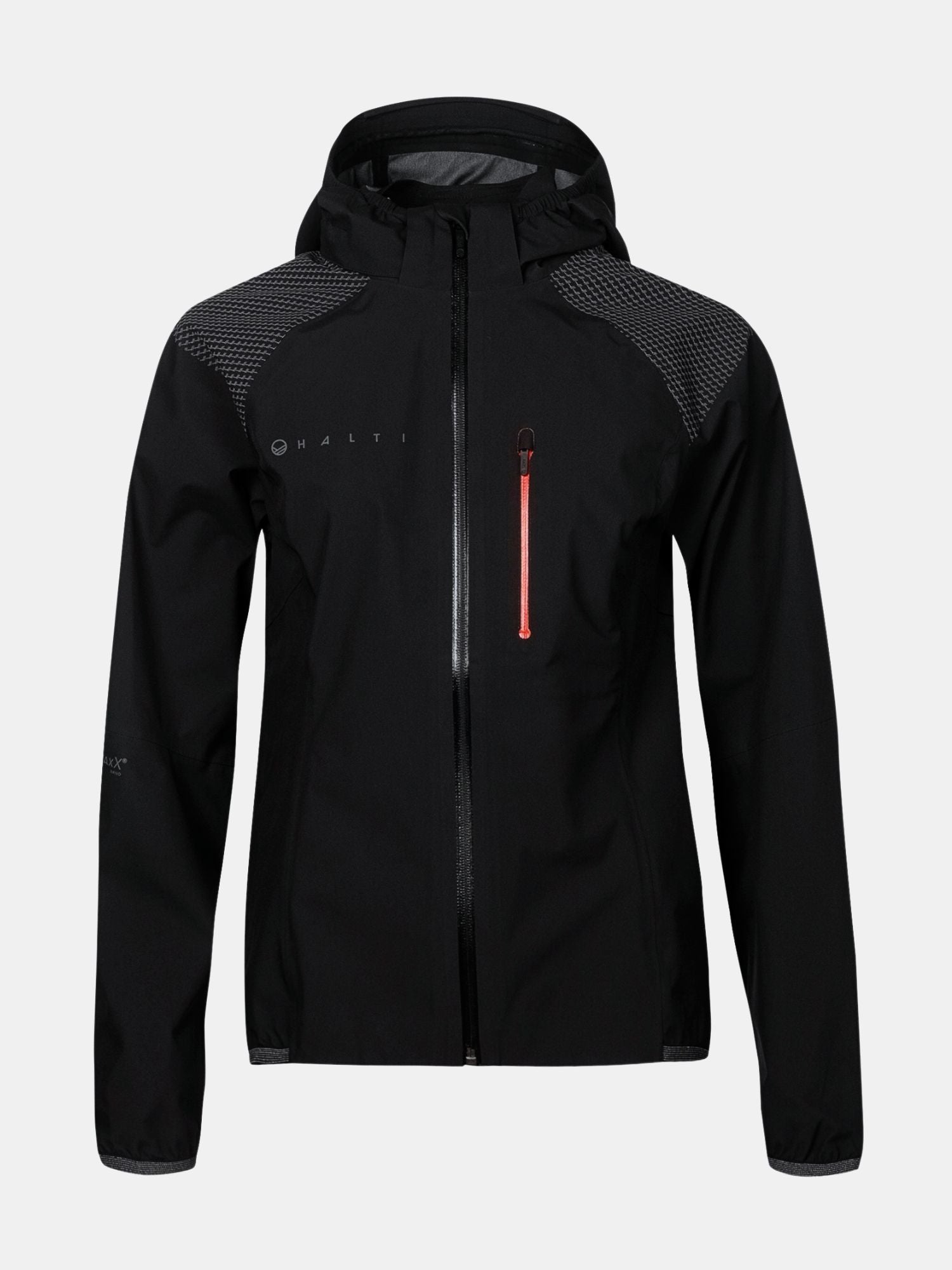 Halti Liike Dam 3L DrymaxX Sport Jacka: svart, med huva, återvunnen polyester, diskret märkning, perfekt för cykling.