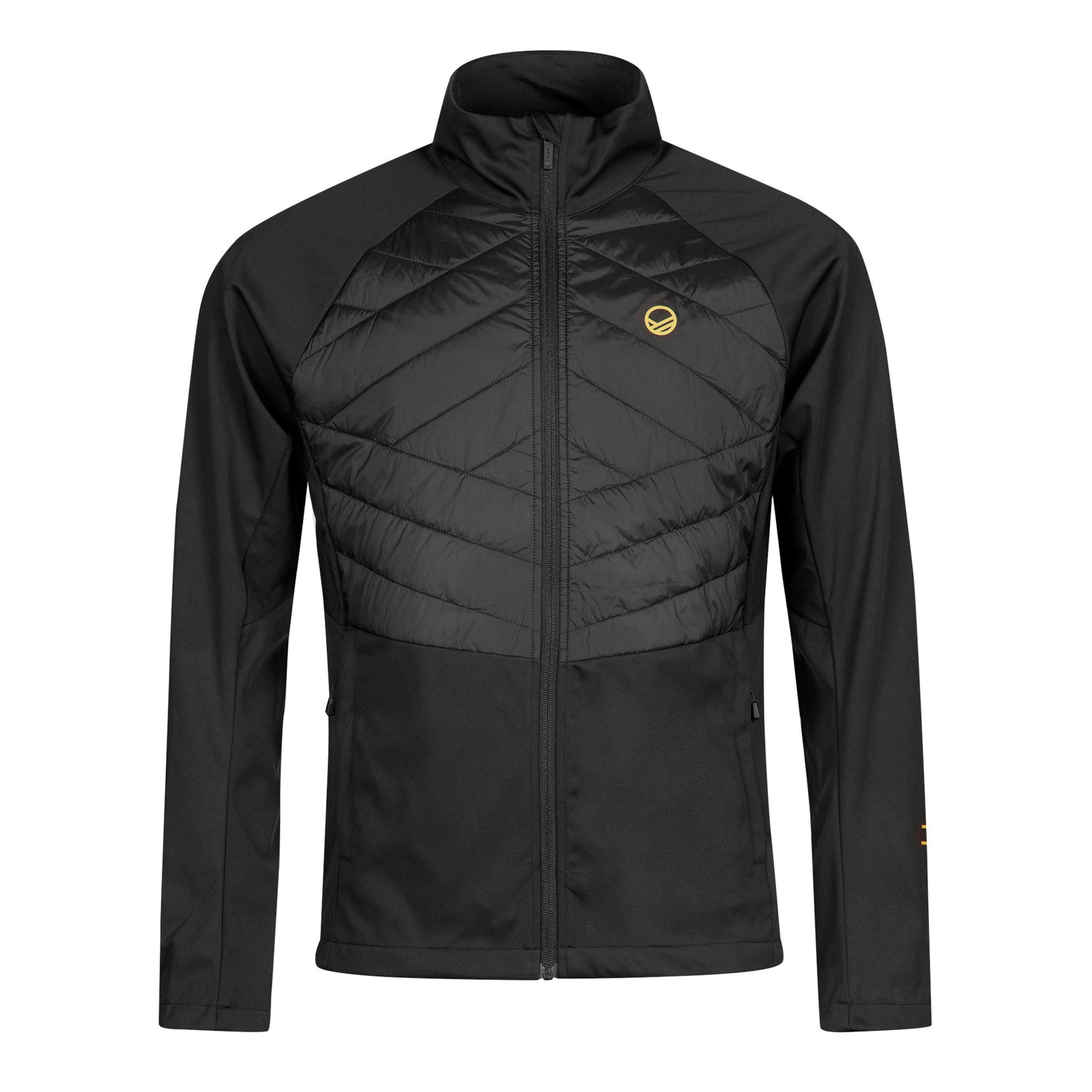 Halti Vinha Hybrid Längdskidjacka Herr i svart med quiltad bröstkorg, Stormwall® och gul logotyp på vänster bröst.