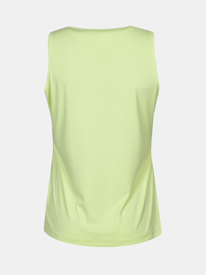 Halti Salves Topp Dam, ett ärmlöst ljusgult linne i återvunnen polyester, visas bakifrån på vitt.