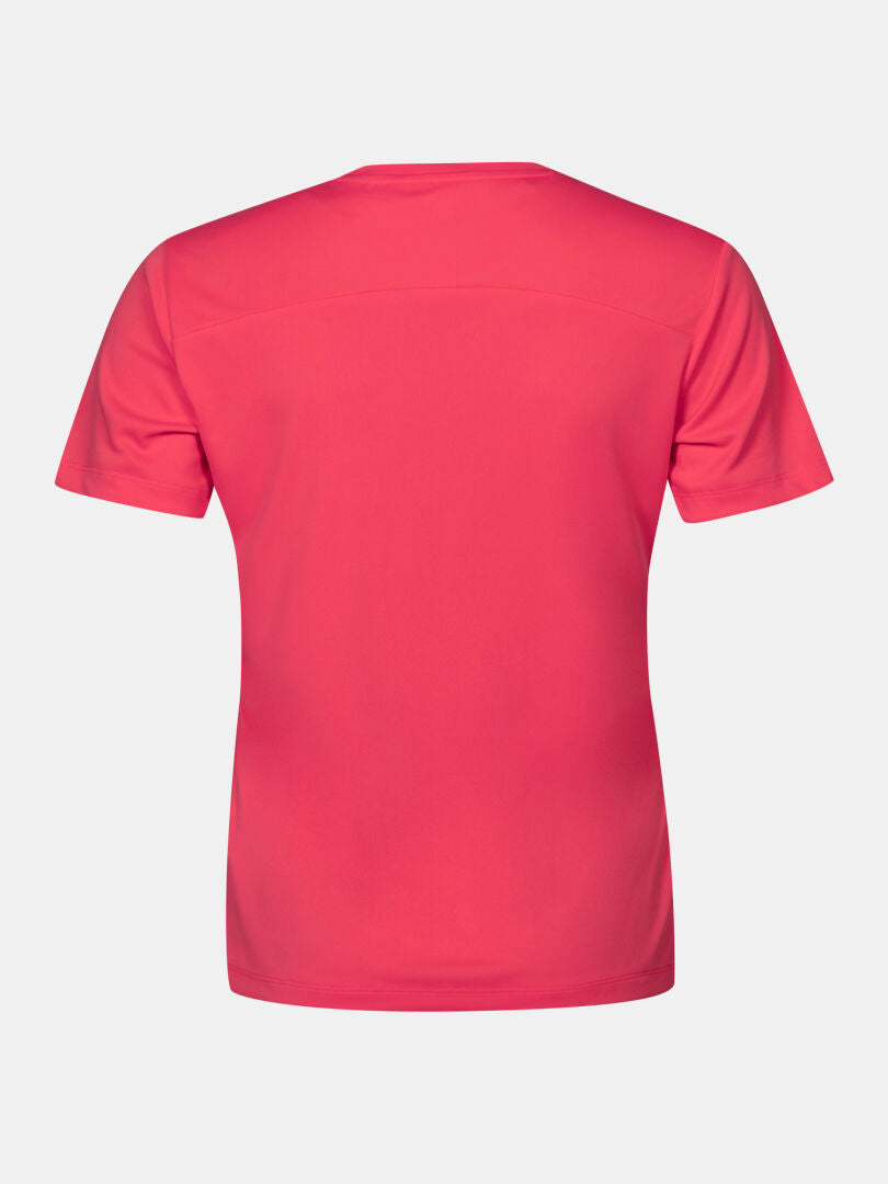 Baksida av en enfärgad ljusrosa Halti Salves T-skjorta Dam Plus i återvunnen polyester mot vit bakgrund.