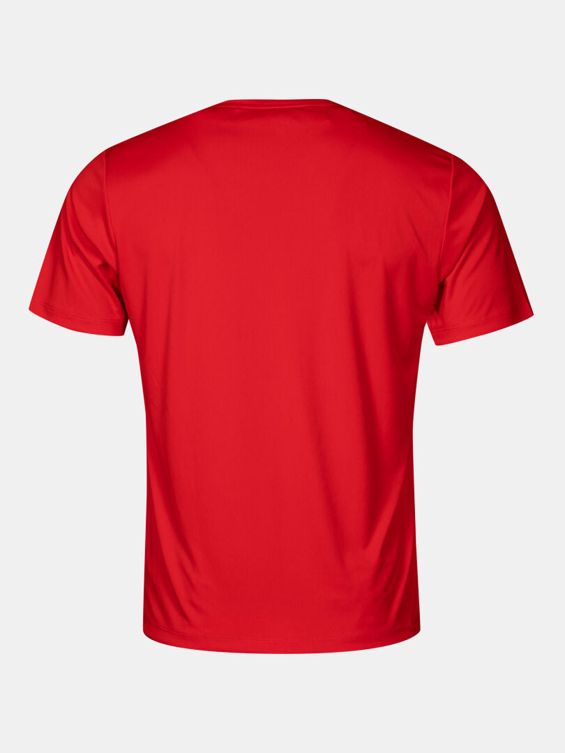 En enfärgad röd Halti Salves T-skjorta Herr i återvunnen polyester, sedd bakifrån mot en ljusgrå bakgrund.