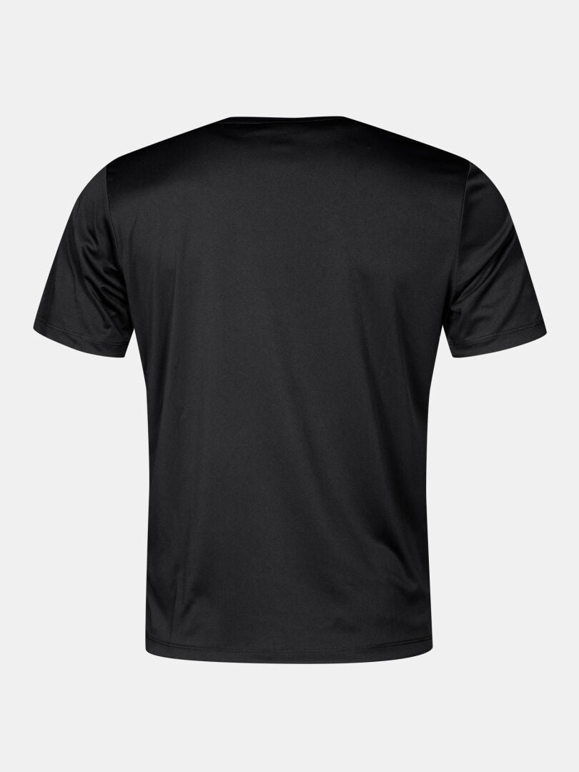 En enfärgad svart Halti Salves T-shirt för herrar, fotograferad bakifrån mot en ljusgrå bakgrund.