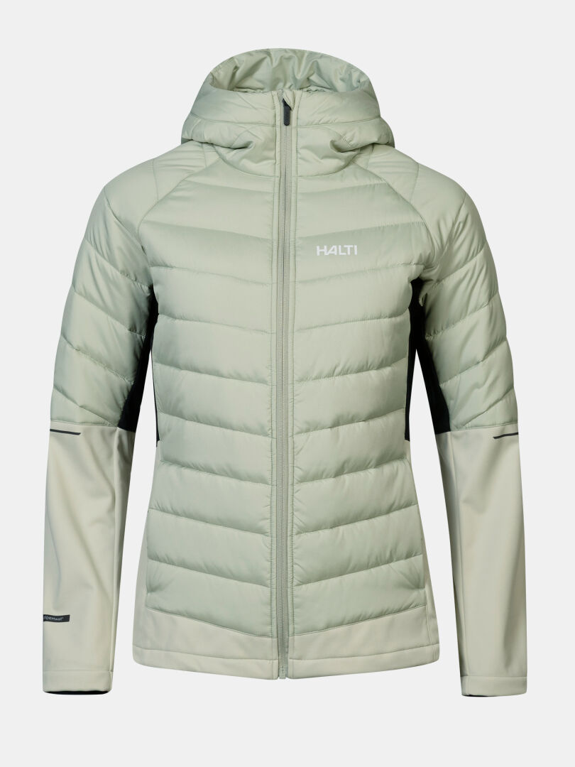 Ljusgrön Halti Hanki 2 Hybrid längdskidjacka för damer med Microtherm-isolerad quiltning och svarta sidor i Stormwall-softshell.