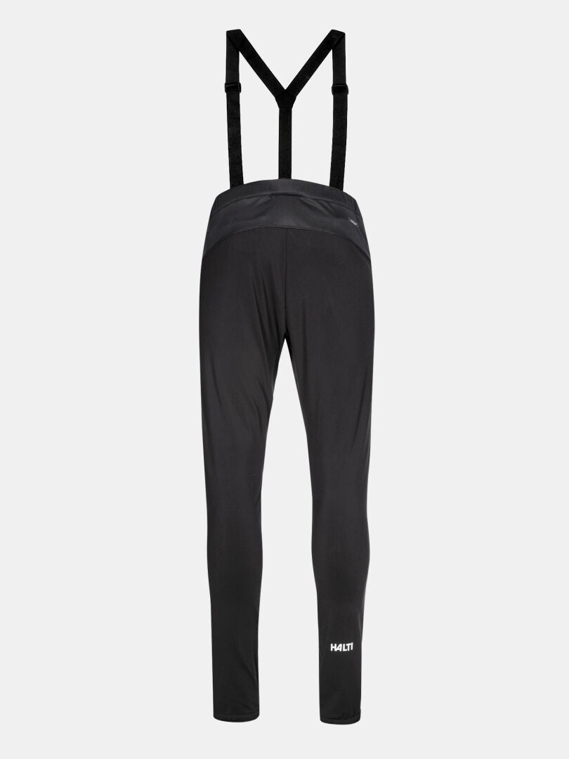 Svart Huuru Längdskiddräkt Herr byxa bakifrån med hängslen och en liten vit Halti-logotyp på nedre högra benet.
