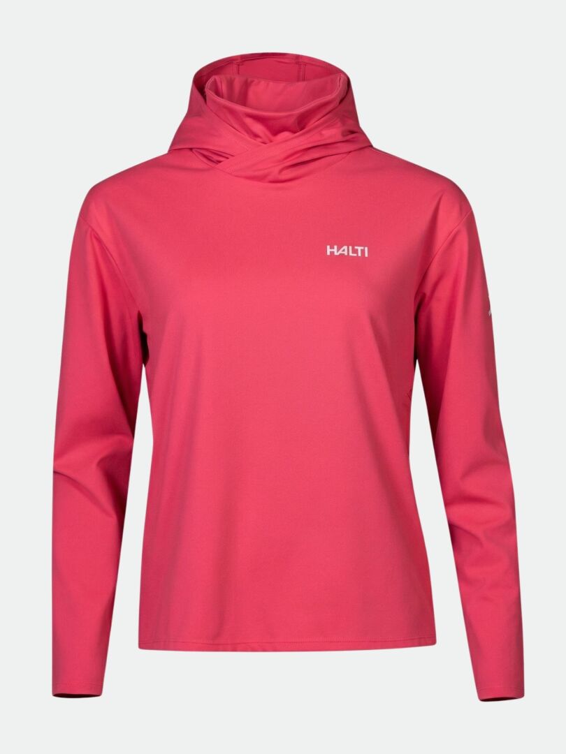 Kaltio Träningshoodie Dam från Halti är en rosa, långärmad huvtröja - perfekt för löpning eller utomhusträning.