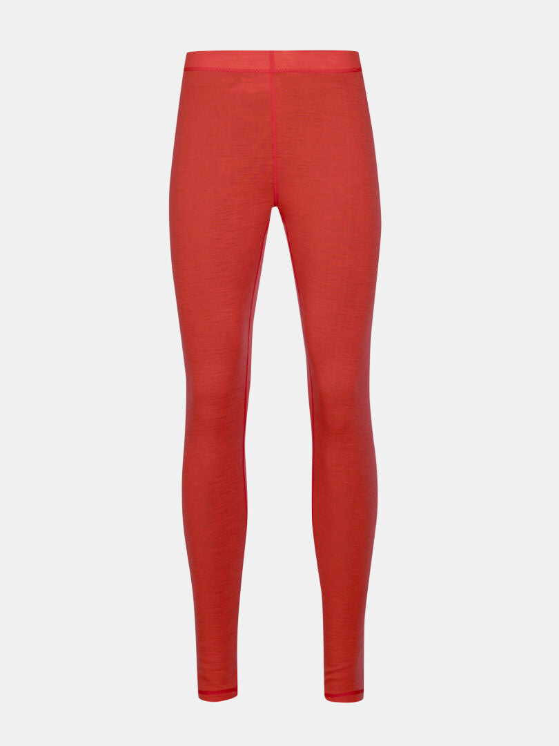 Halti Neva Merinoull Underställsset Dam röda hellånga leggings, merinoullblandning, framifrån mot vit bakgrund.