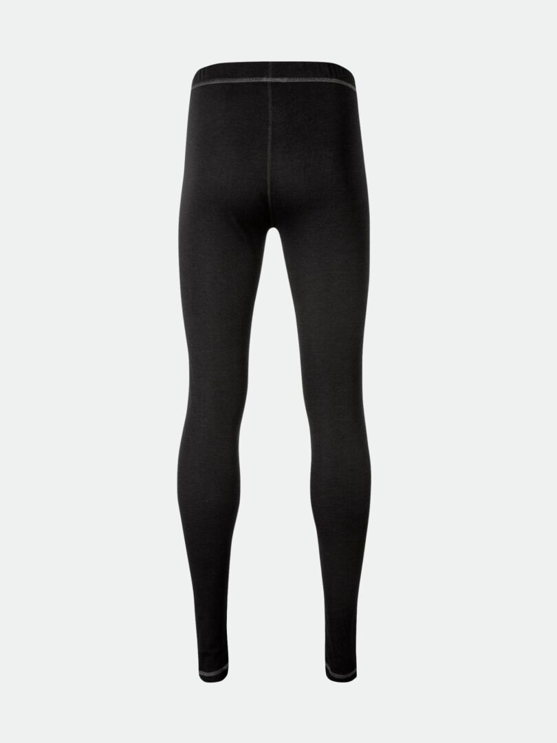 Halti Neva Merinoull Underställsset Dam: leggings i svart merinoullblandning bakifrån mot en ljus bakgrund.
