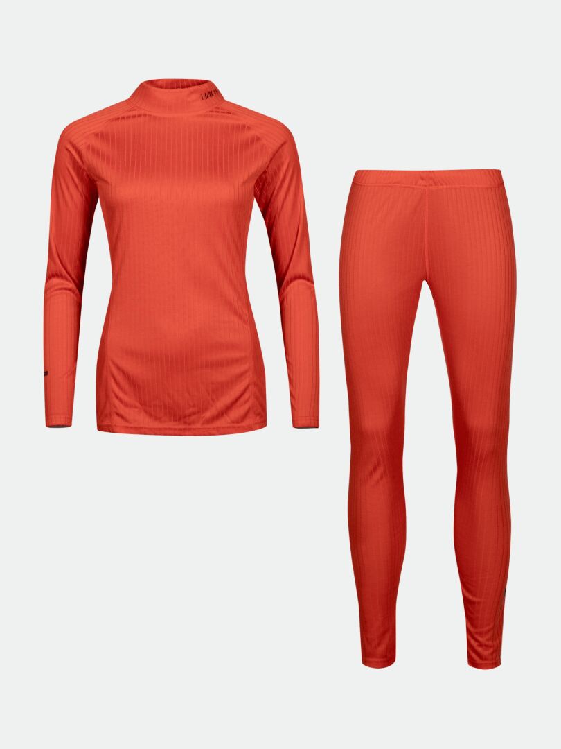 Halti Dual Underställ Set Dam: enfärgad orange långärmad topp och leggings i återvunnen polyester.