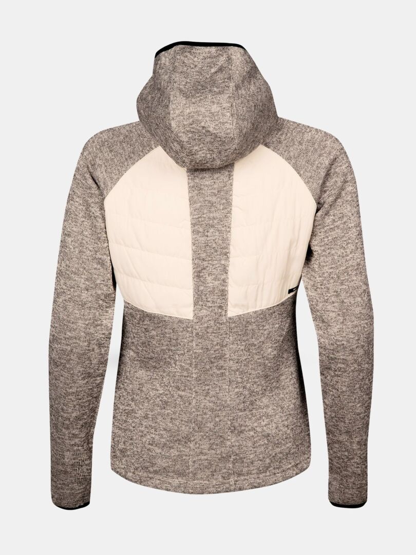 Baksidan av Halti Streams Hybrid Mellanlager Dam i grått med beige paneler, perfekt för friluftsäventyr.