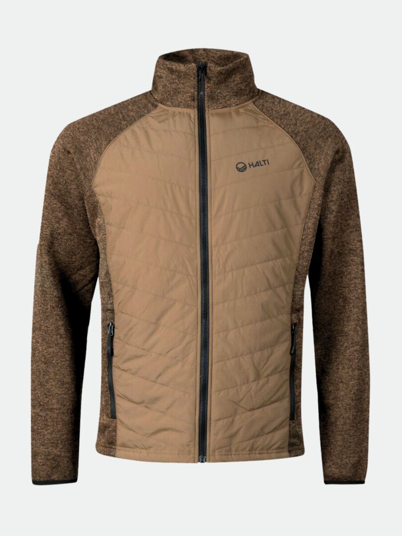 Halti Streams Hybrid Mellanlager Herr är en brun zip-up med quiltad front, långa ärmar och logotyp på vänster bröst.