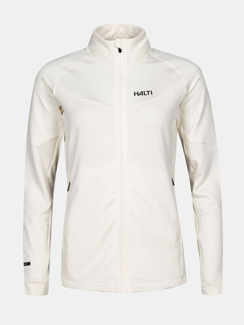 Halti HeatGrid Mellanlager Dam-vitt, lång ärm, ståkrage, logo- perfekt för vandring.