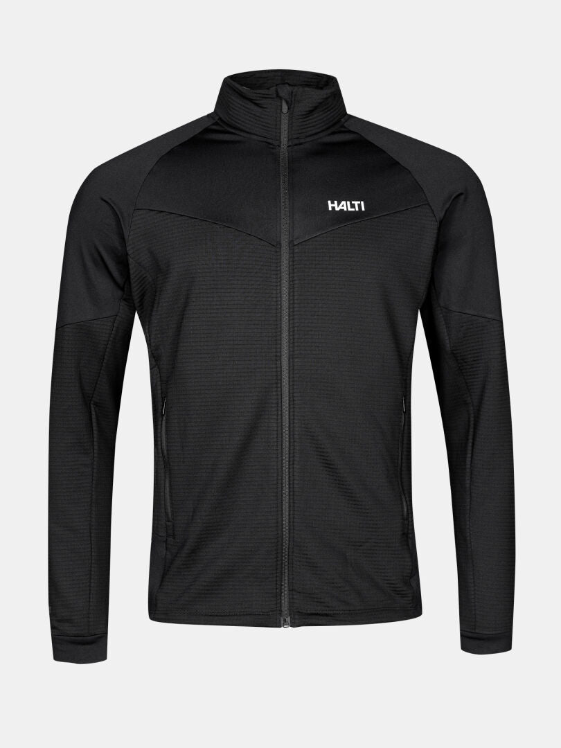 Halti HeatGrid Mellanlager Herr: svart mellanlager för vandring med dragkedja och uppstående krage, tillverkat av återvunnen polyester.