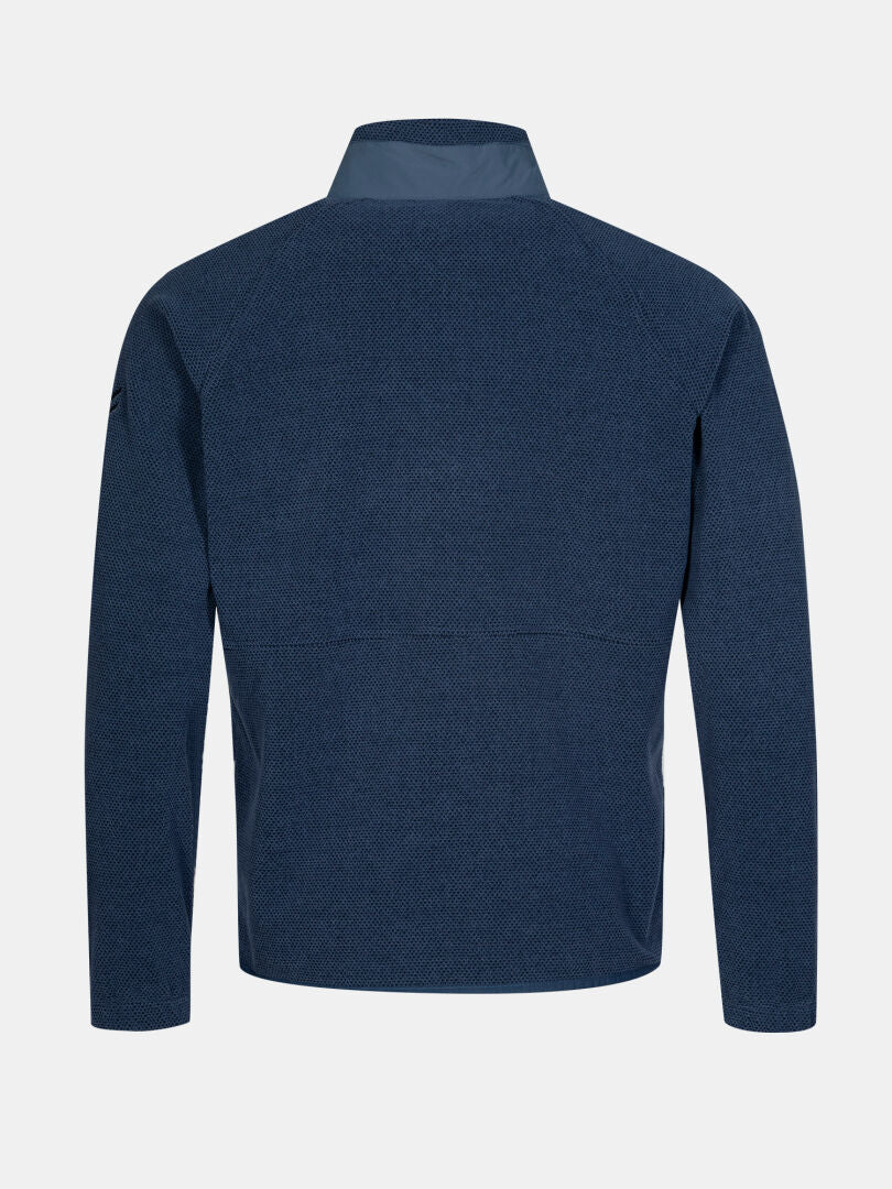 Baksida av Halti Soolo Mellanlager Herr i marinblått med subtil struktur och ståkrage.