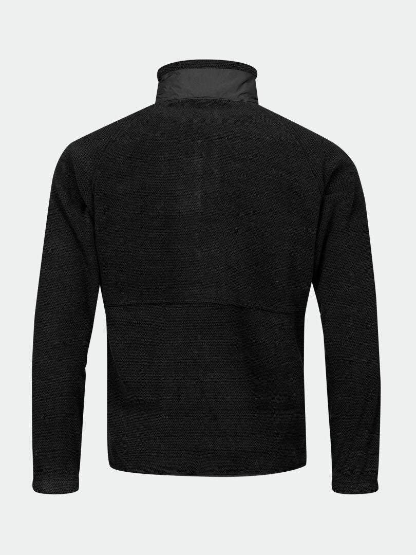 Svart långärmad Halti Soolo Mellanlager Herr fleece med hög krage och rak fåll, visad bakifrån.