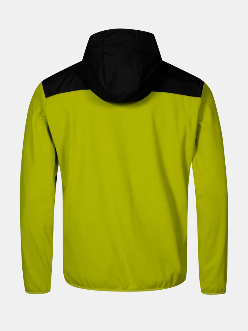 Halti Rockmoon Fleecehoodie Herr: gul, långa ärmar, svart huva & övre rygg-ideellt mellanlager för friluftsliv.