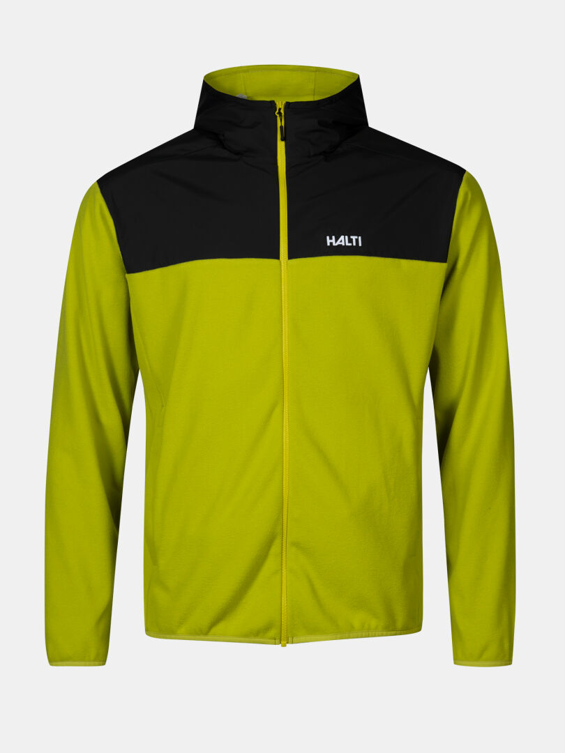 Halti Rockmoon Fleecehoodie Herr i grönt med svarta detaljer är perfekt för friluftsäventyr.