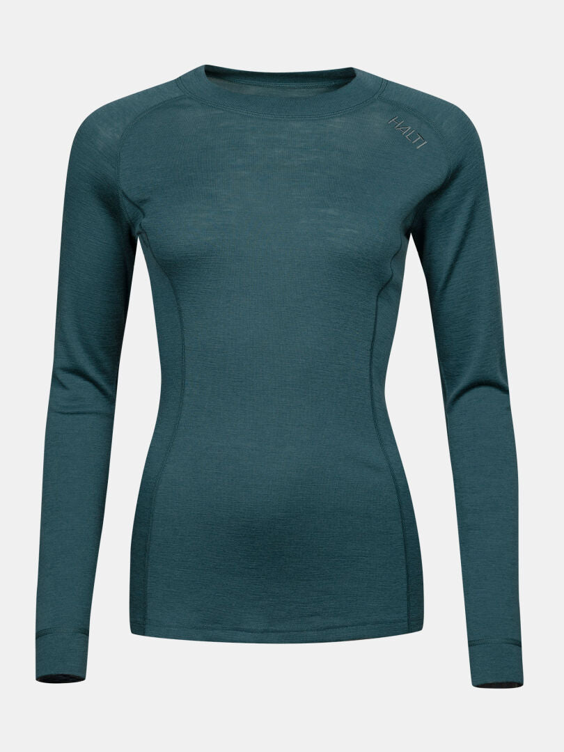 Halti Hossa II Merino-underklädeset för dam, mjuk merinoull, sportig passform, rund hals, logotyp vid nyckelbenet.