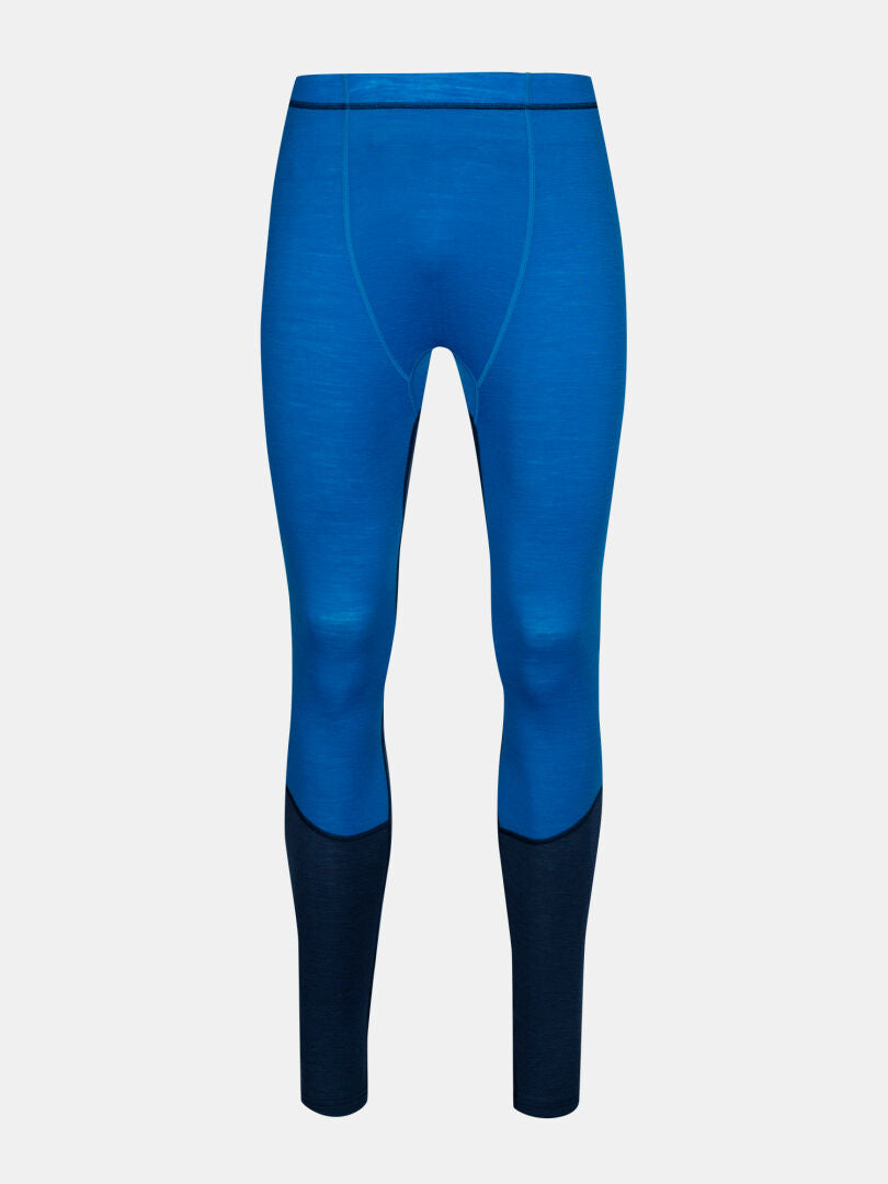 Halti Hossa II Merino underställ set herr i blått med mörkare underben, visas mot en enfärgad ljus bakgrund.