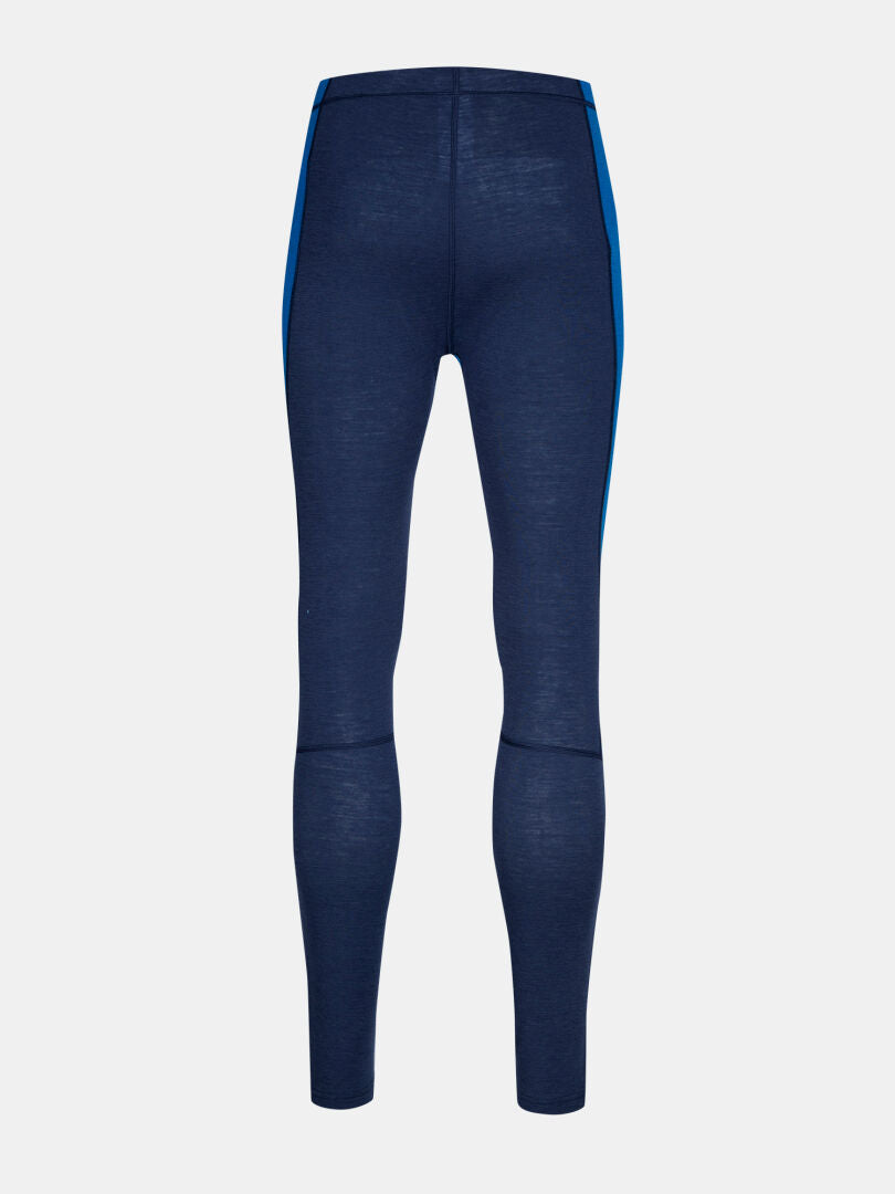 Halti Hossa II Merino underställ set herr i marinblått med blå sidoränder, visad bakifrån på grå bakgrund.
