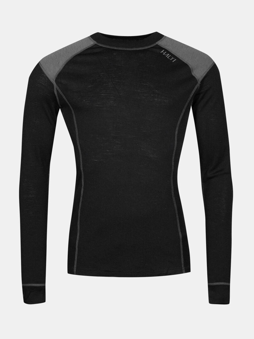 Halti Hossa II Merino Underställ Set Herr i svart, med grå axlar, visad bakifrån mot en vit bakgrund.