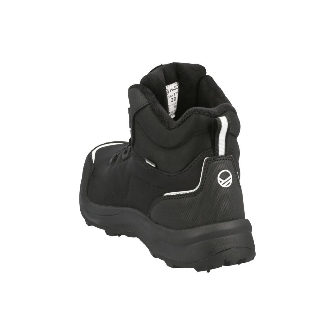Halti Yukon Mid DX Freelock Dubbskor i svart, bakifrån, med tjock sula och vit logotyp på hälen.