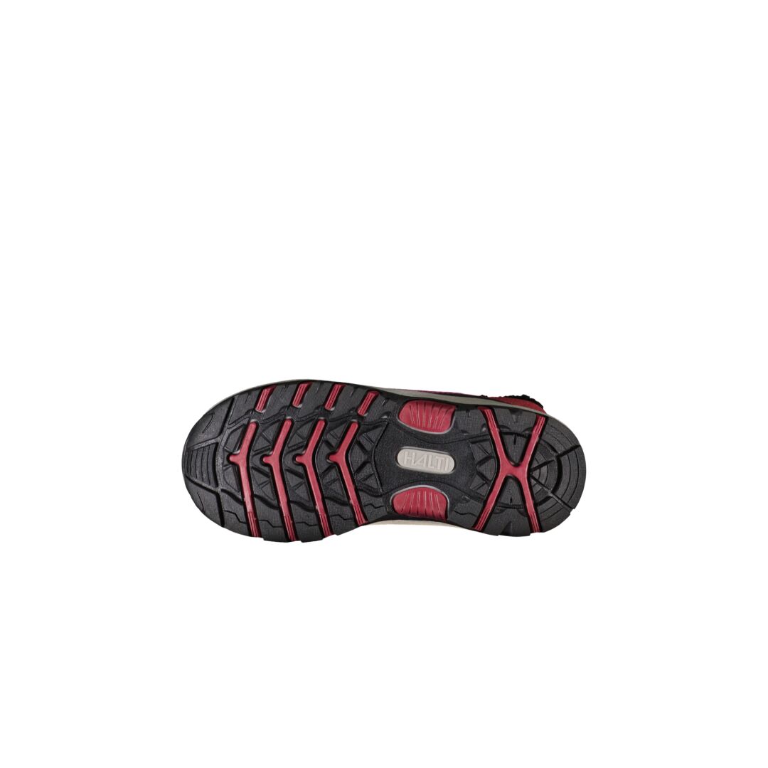 Halti Saga Zip Junior Vattentäta Vinterkängors sula har svart och röd texturerad slitbana som visas på vitt.
