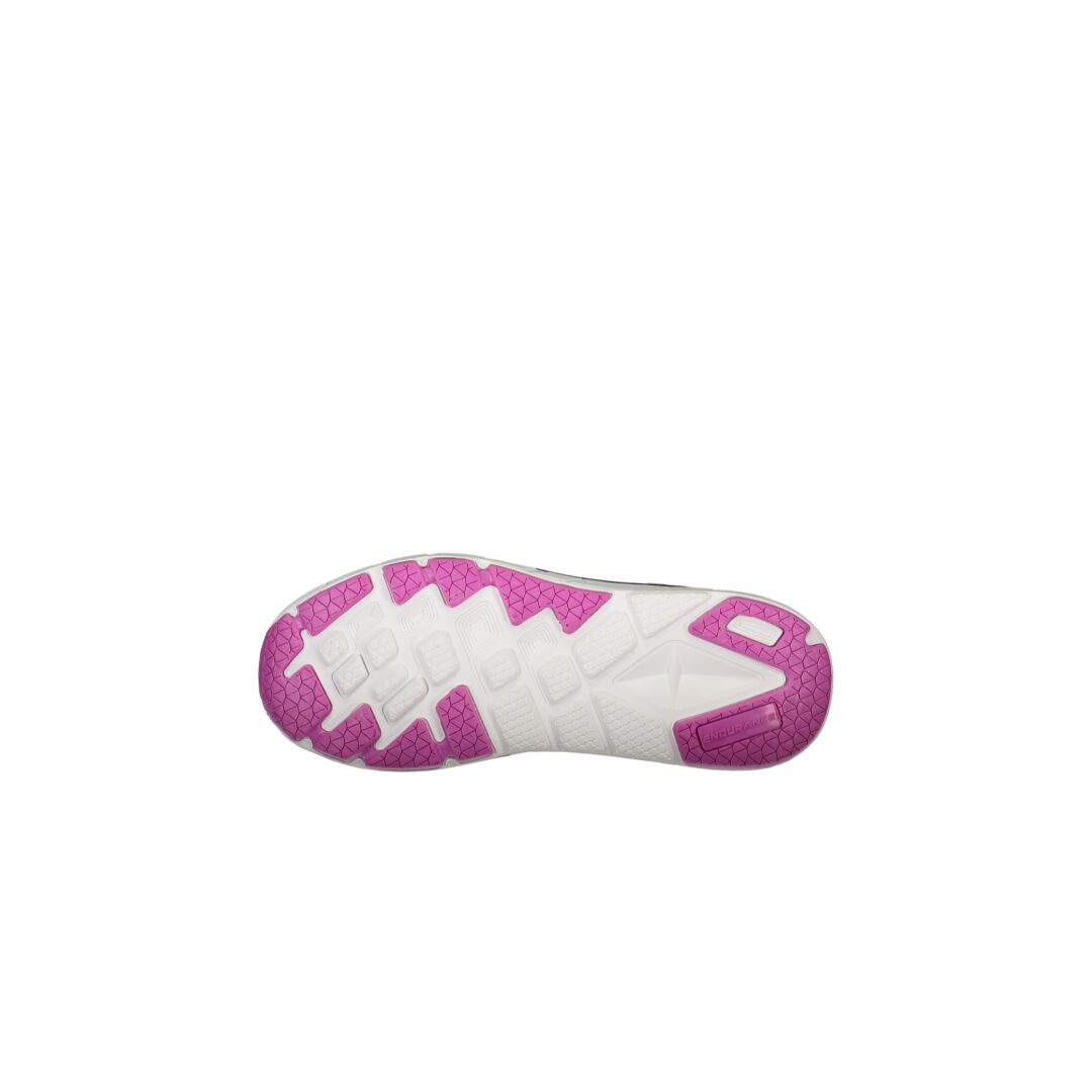 Underifrånvy av Halti Tempo 2 Sneakers Dam med rosa accenter och en stötdämpande Phylon-mellansula, centrerad på vitt.