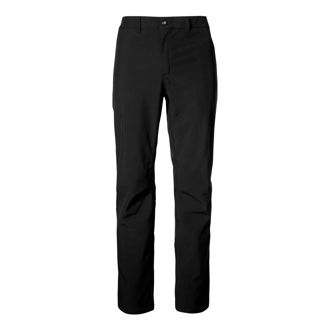 Halti Koli Herr Softshell Byxor, enfärgad svart med raka ben i Stormwall®-material, visad mot vit bakgrund.