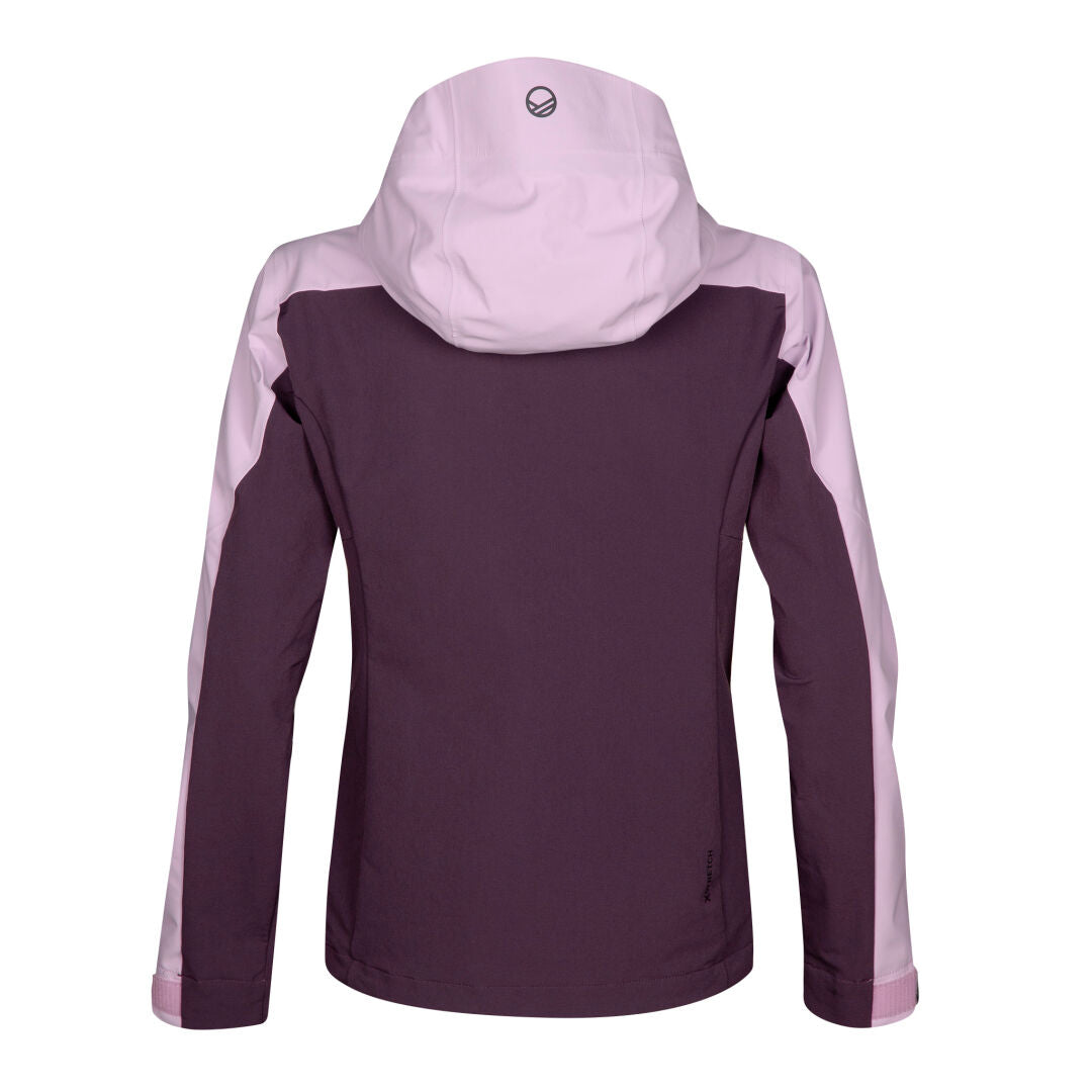 Halti Pallas III Dam Warm Hybrid Jacka i tvåfärgade lila och rosa visas bakifrån mot en vit bakgrund.