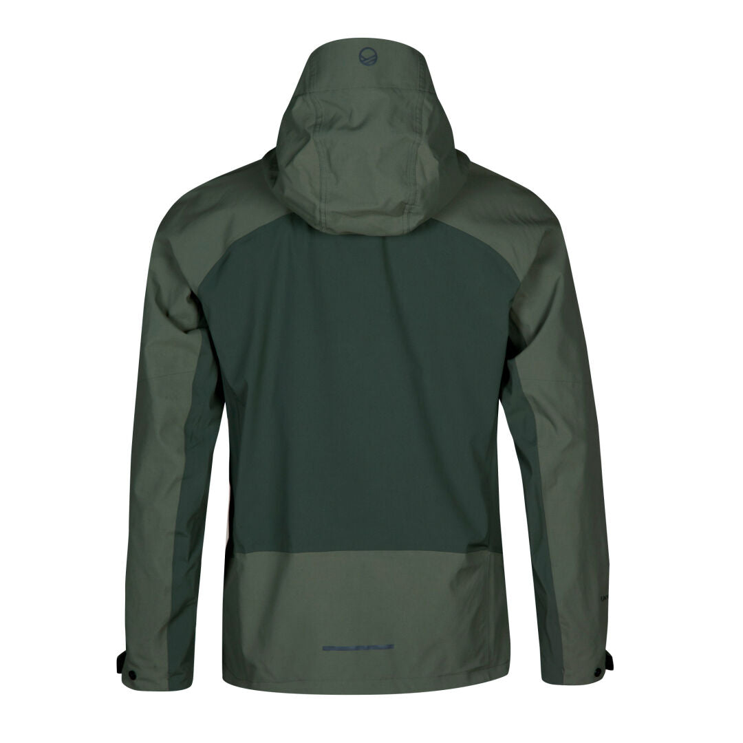 Halti Hiker Herr DrymaxX Pro Jacka är en tvåfärgad grön vandringsjacka i återvunnen nylon med långa ärmar och justerbara manschetter.