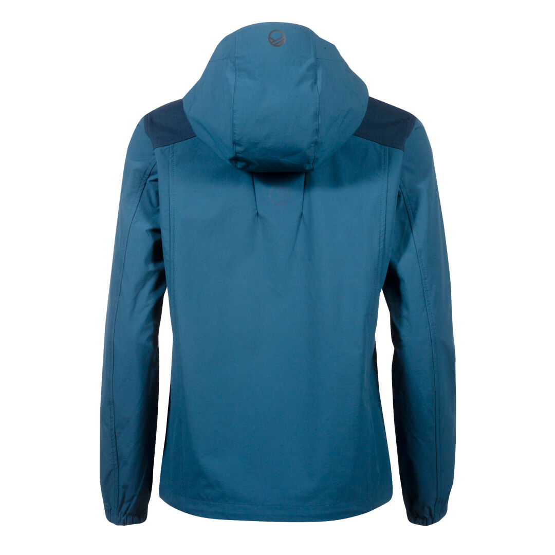 Halti Pallas Dam X-stretch Anorak visas bakifrån och har långa ärmar och hög hals.