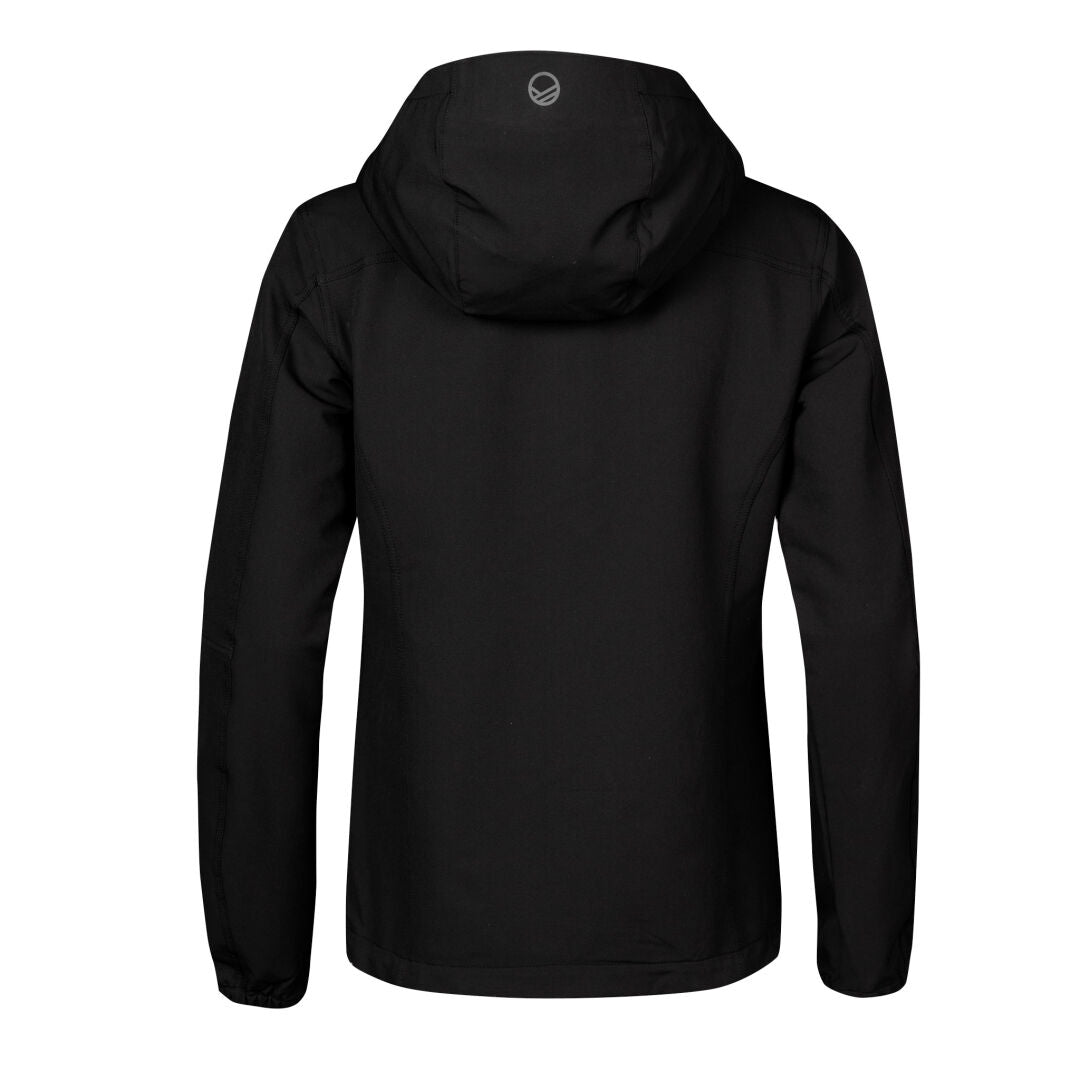 Halti Kero Dam Warm X-stretch Jacka i svart, sedd bakifrån med en liten rund logotyp upptill på huvan.