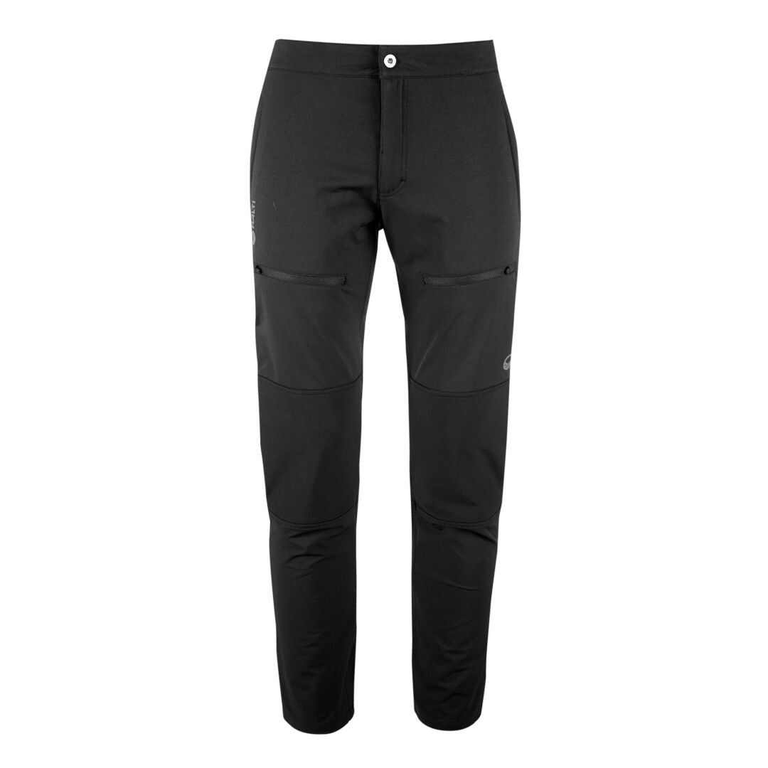 Halti Pallas II Herr Varma Långa X-stretchiga slim fit svarta byxor med framfickor och knappknäppning, mot vit bakgrund.