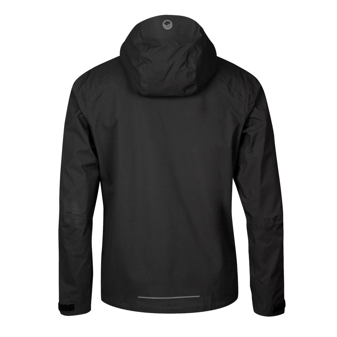 En svart Halti Biegga Herr DrymaxX skaljacka visas bakifrån, med en reflexdetalj nära fållen.