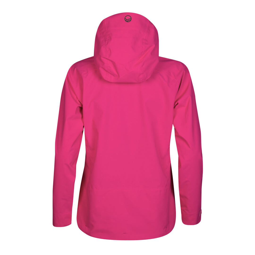 Alma Dam DrymaxX Skaljacka från Halti är en ljusrosa jacka i återvunnen polyester, sedd bakifrån med logotyp nära huvan.