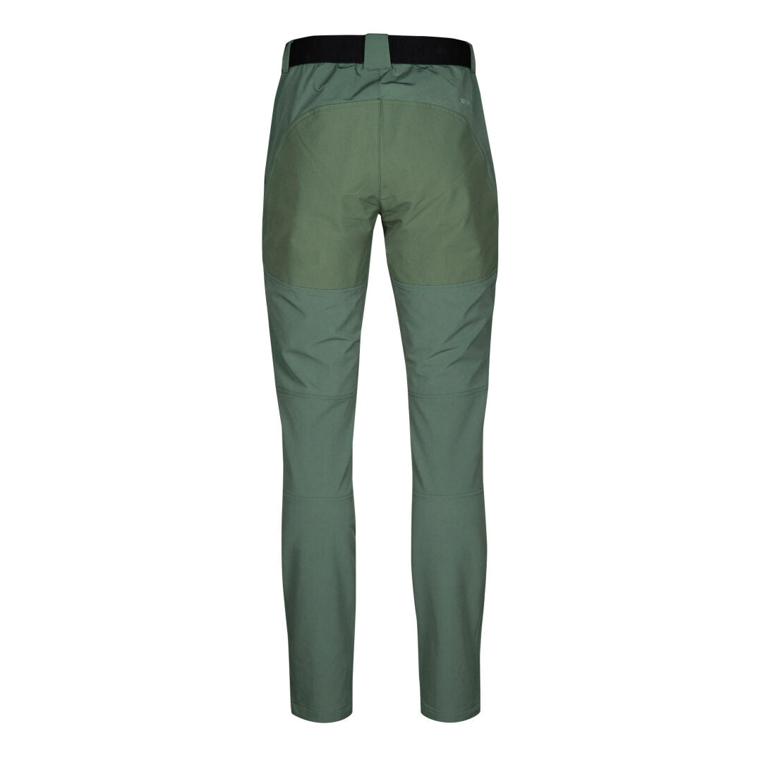 Baksidan av Halti Pallas III Warm X-stretch byxor-dam med förstärkt sits, svart midjeband och raka ben.