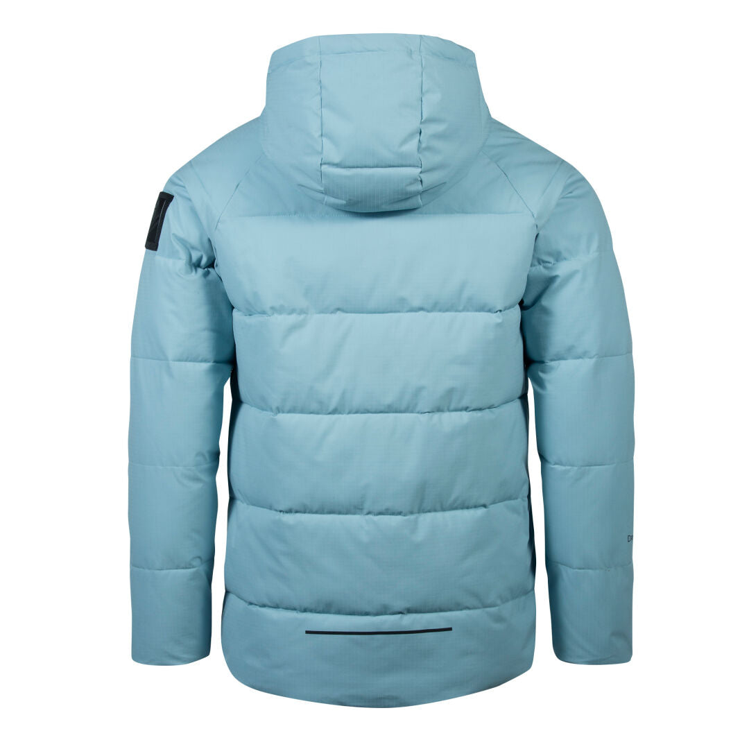 Halti Kinapori Unisex Anorak i ljusblått DrymaxX® Lite-tyg, med huva, visad bakifrån mot vit bakgrund.