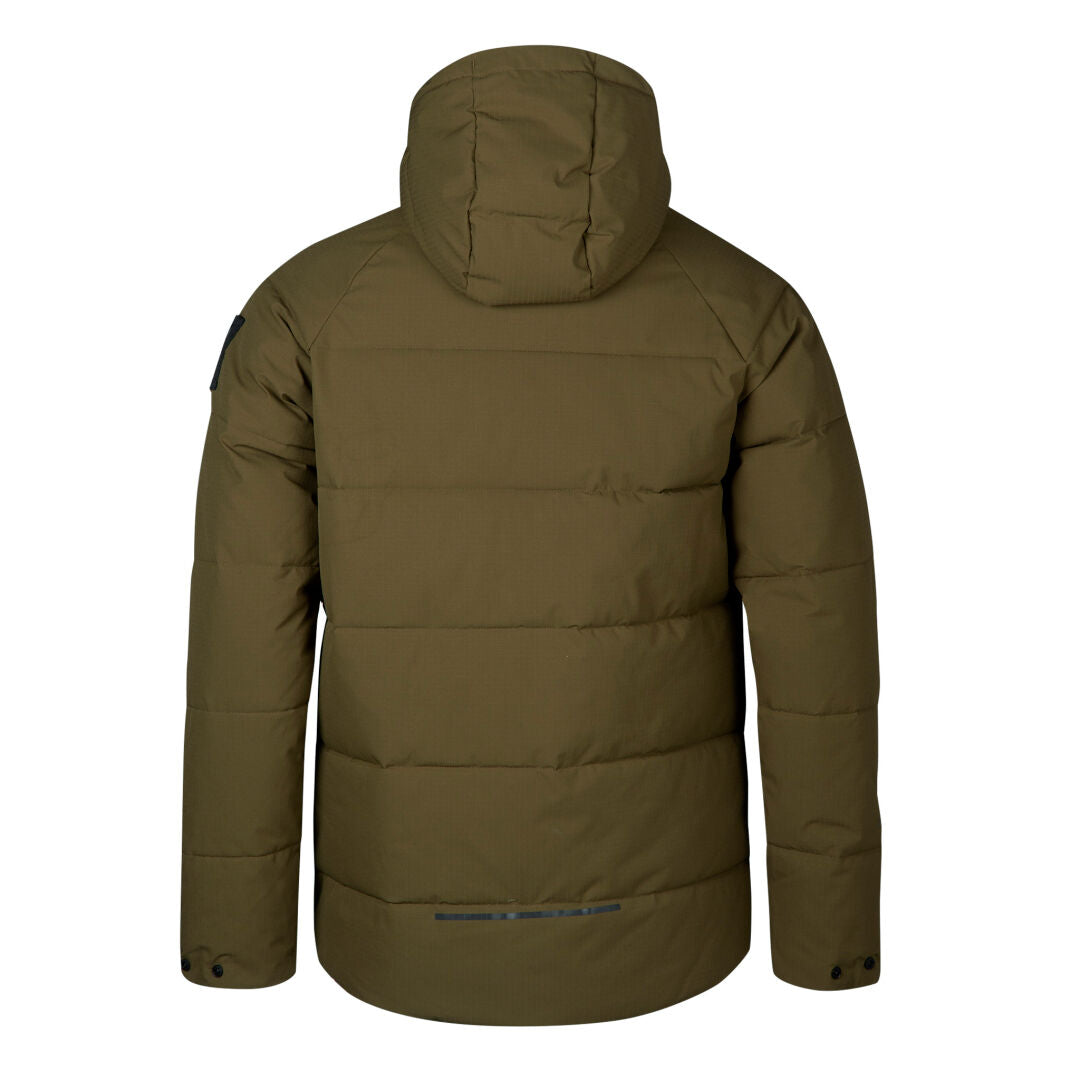 Halti Kinapori Unisex Anorak i olivgrönt, visad bakifrån, med DrymaxX® Lite-tyg och Microtherm® THERMOFILL-fyllning.