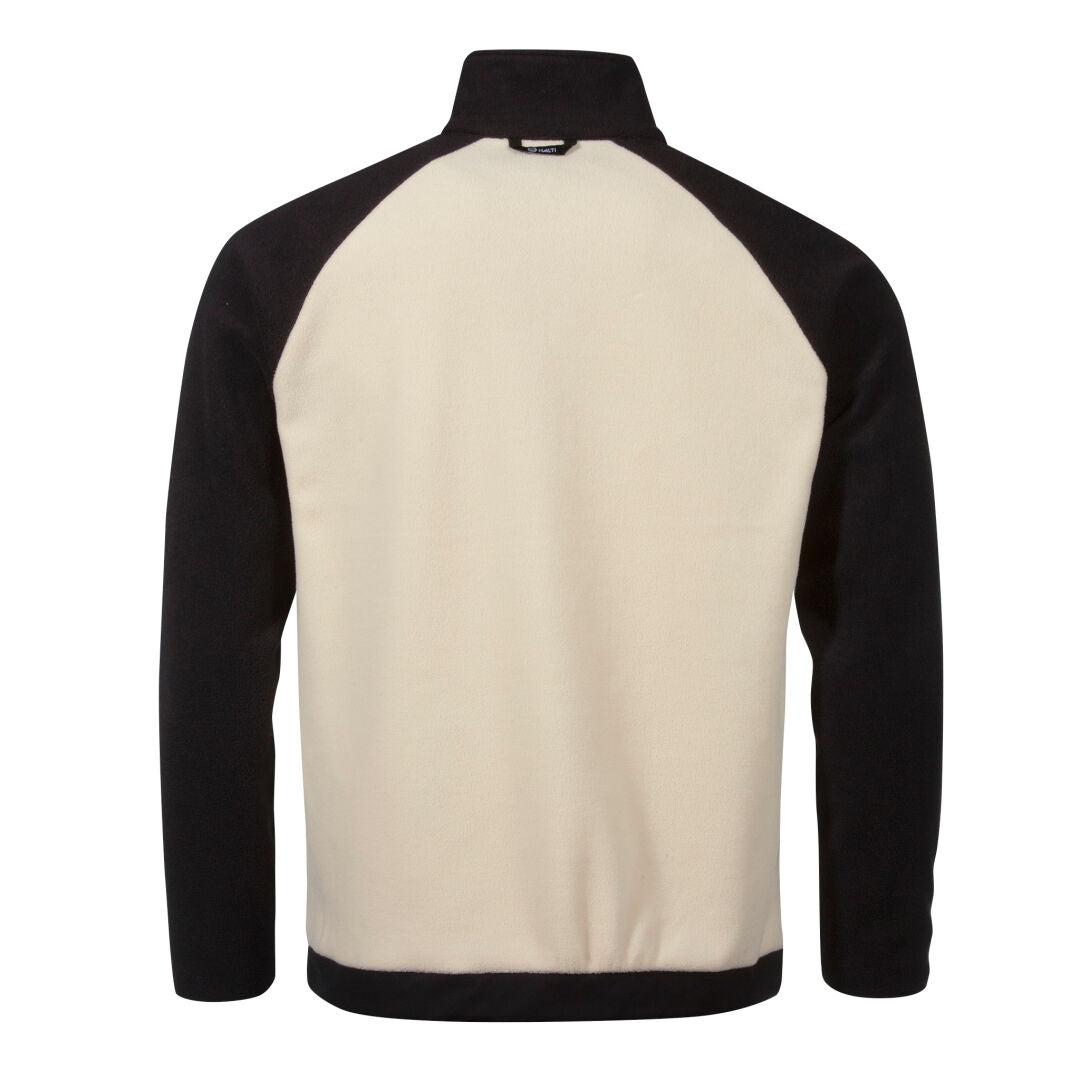 Halti Skugge Unisex Fleece Anorak har svarta ärmar och en krämfärgad baksida – perfekt för athleisure-stil.