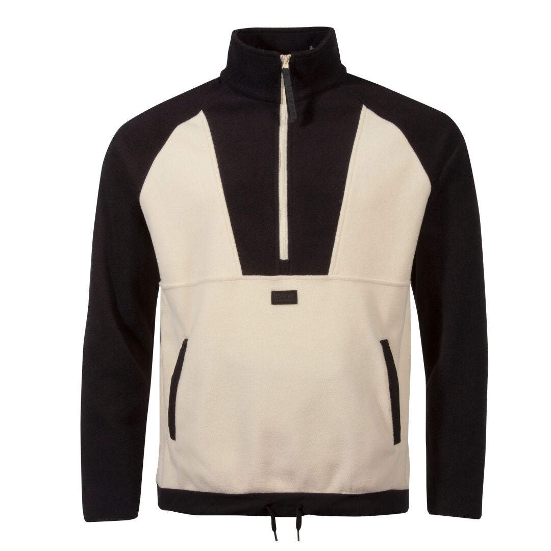 Halti Skugge Unisex Fleece Anorak: svart & vit färgblock, kvarts dragkedja, två framfickor.