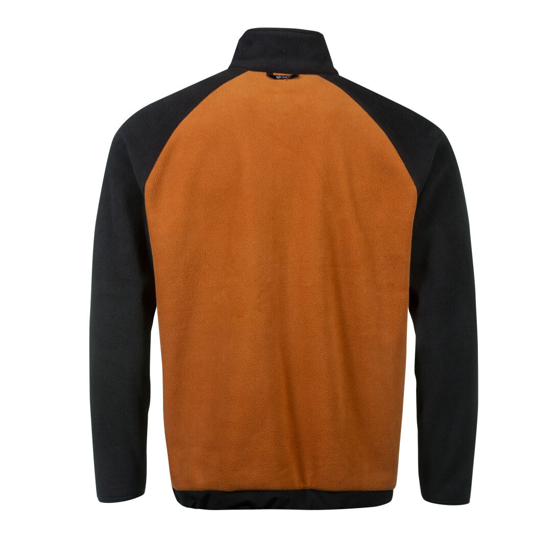 Halti Skugge Unisex Fleece Anorak har en orange mittrygg och svarta ärmar i en athleisure-modell.