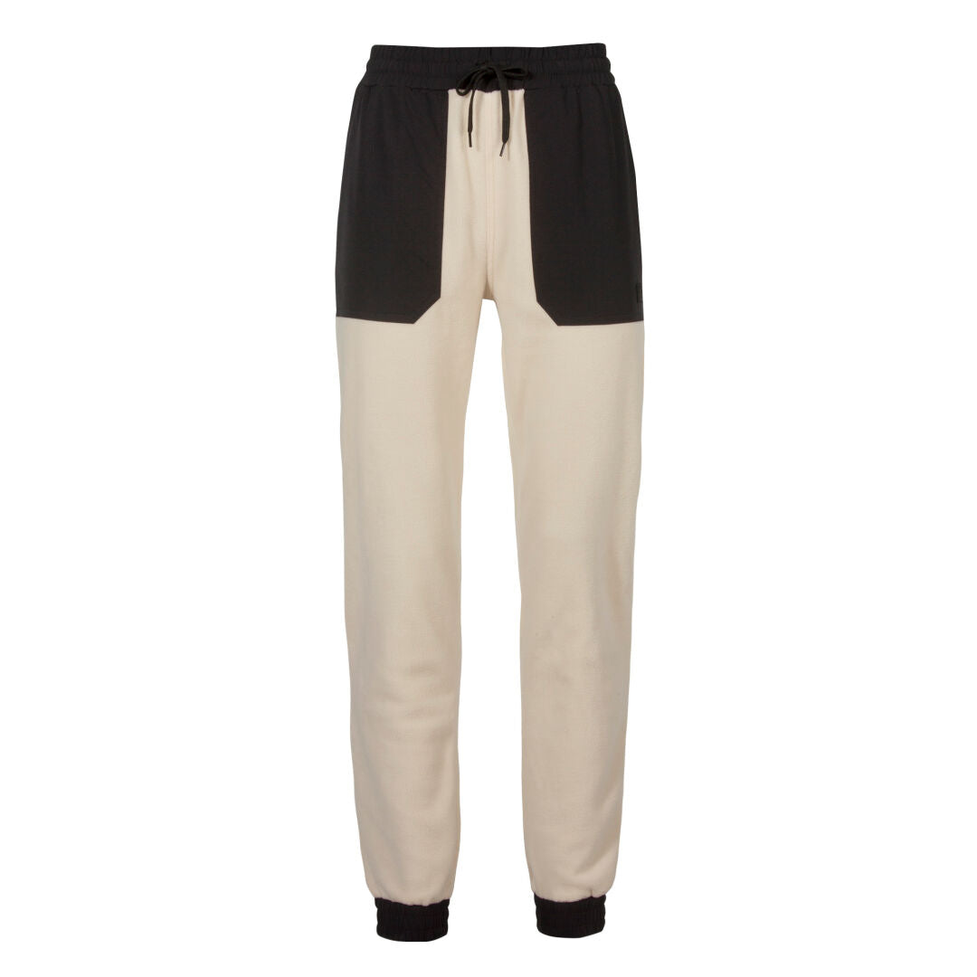 Halti Skugge Unisex Fleece Byxor i beige med svart midjeband, dragsko, muddar och paneler för nöjesstil.