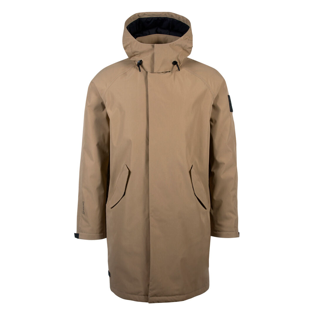 Halti Flemari DX Parka Jacka Unisex i beige har huva, långa ärmar och två framfickor.